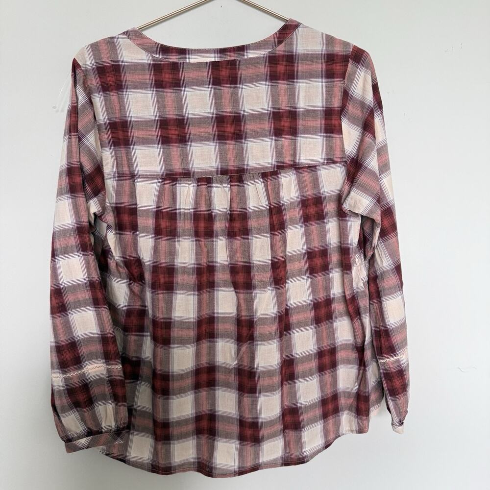 Lucky Brand Womens Top Medium Plaid Popover Button Detail Peasant Boho Prairie - Picture 7 of 7